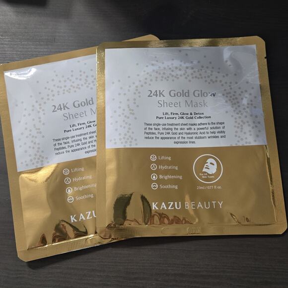 Kazu Beauty 24K Karat Gold Glow Sheet Mask Korean Skincare Lot/2 $25 RV - Picture 5 of 5